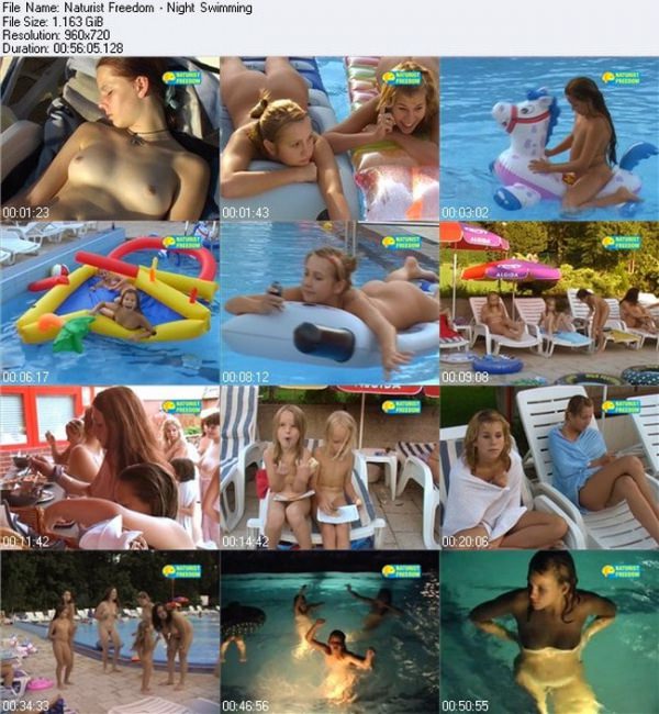 Female naturists swimming at night video [Nudism collection]