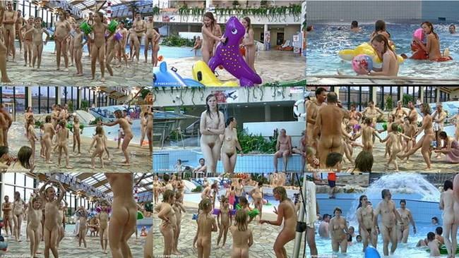 France video naturism in the water park with a large pool [Nudism collection]